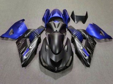 Buy 2006-2011 Matte Black Blue Silver Flame Kawasaki ZX14R ZZR1400 Motorcycle Fairings UK