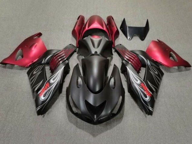 2006-2011 Matte Black Red Silver Flame Kawasaki ZX14R ZZR1400 Motorcycle Fairings UK