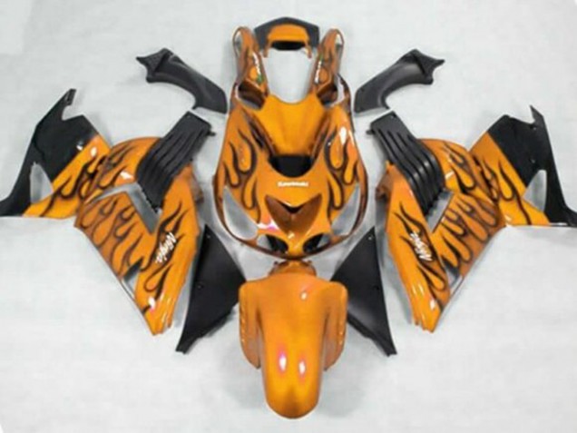 2006-2011 Orange Black Flame Kawasaki ZX14R ZZR1400 Motorcycle Fairings UK