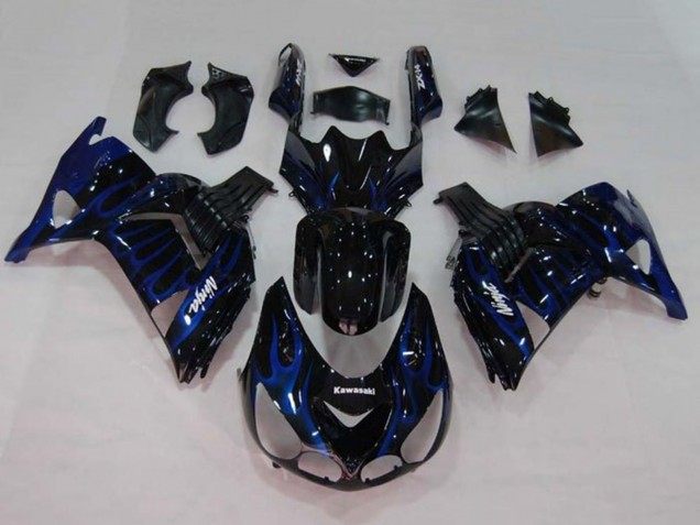 2006-2011 Glossy Black Blue Flame Kawasaki ZX14R ZZR1400 Motorcycle Fairings UK
