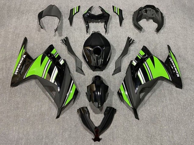 2013-2024 Glossy Black Green White Stripe Kawasaki EX300 Motorcycle Fairings UK