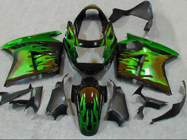 1996-2007 Glossy Black Green Flame Honda CBR1100XX Blackbird Motorcycle Fairings UK