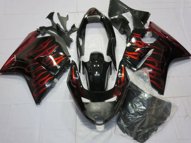 1996-2007 Glossy Black Red Flame Honda CBR1100XX Blackbird Motorcycle Fairings UK