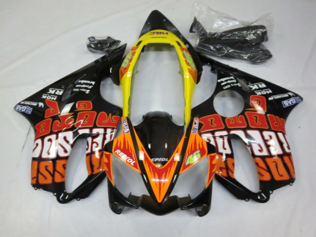 2004-2007 Yellow Orange Glossy Black Rossi Honda CBR600 F4i Motorcycle Fairings UK