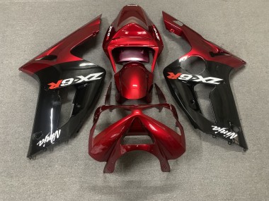 Buy 2003-2004 Red Glossy Black White Ninja Kawasaki ZX6R Motorcycle Fairings UK
