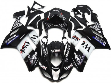Buy 2007-2008 Black White West Mobil Kawasaki ZX6R Motorcycle Fairings UK