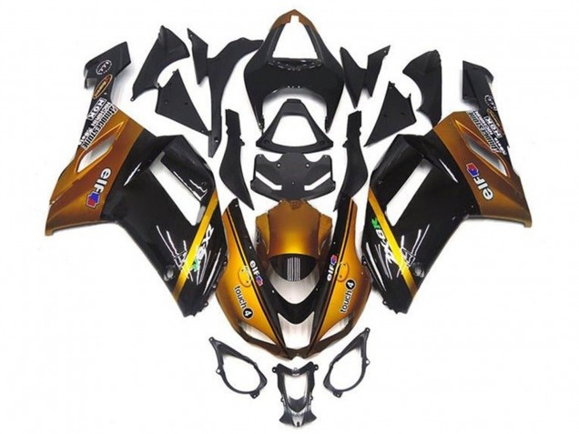 2007-2008 Gold Black Elf Kawasaki ZX6R Motorcycle Fairings UK