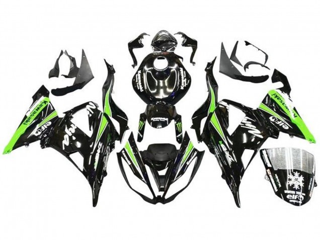 2013-2018 Glossy Black Green White Monster Snow Kawasaki ZX6R Motorcycle Fairings UK