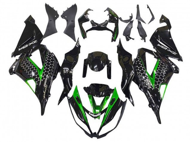 2013-2018 Glossy Black Green White Honeycomb Kawasaki ZX6R Motorcycle Fairings UK