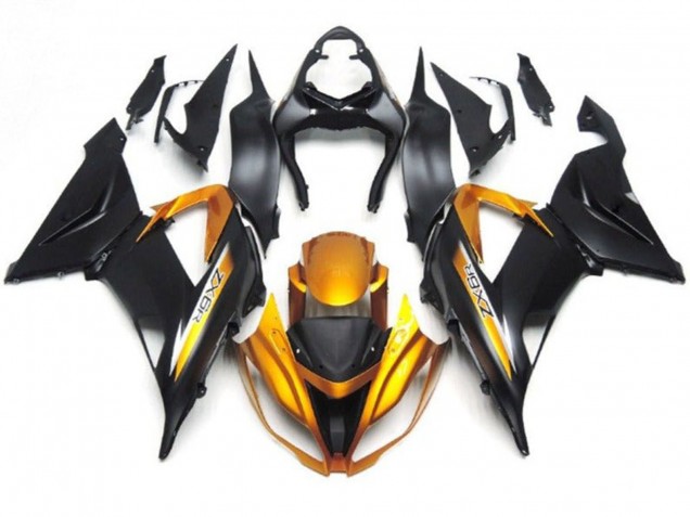 2013-2018 Matte Black Gold Kawasaki ZX6R Motorcycle Fairings UK