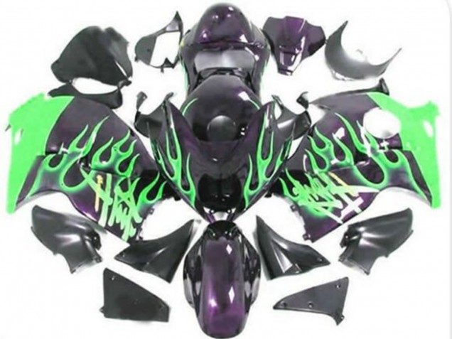 1996-2007 Glossy Black Green Flame Suzuki GSXR 1300 Hayabusa Motorcycle Fairings UK