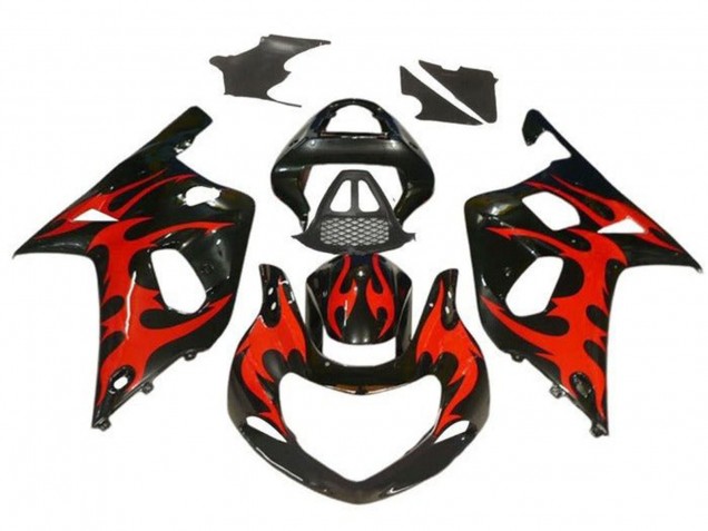 2000-2002 Glossy Black Red Tribal Suzuki GSXR1000 Motorcycle Fairings UK