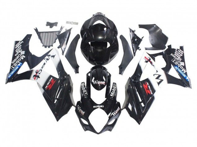 2005-2006 Glossy Black White West Suzuki GSXR 1000 Motorcycle Fairings UK