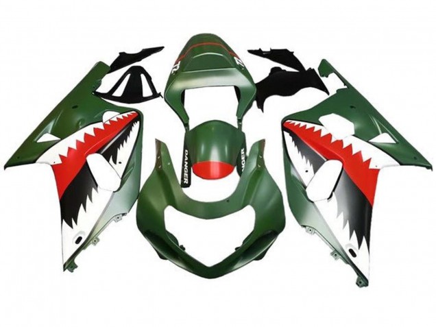2001-2003 Matte Army Green White Red Shark Suzuki GSXR 600 / GSXR 750 Motorcycle Fairings UK