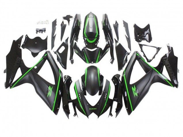 2008-2010 Matte Black Green Stripe Suzuki GSXR 600 / GSXR 750 Motorcycle Fairings UK