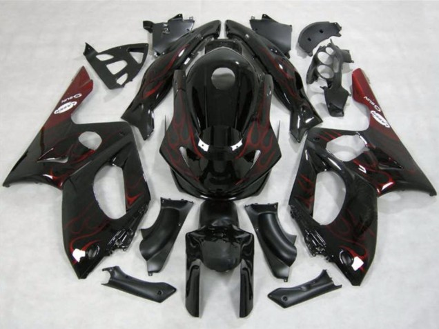1996-2007 Glossy Black Red Flame Yamaha YZF600R Thundercat Motorcycle Fairings UK