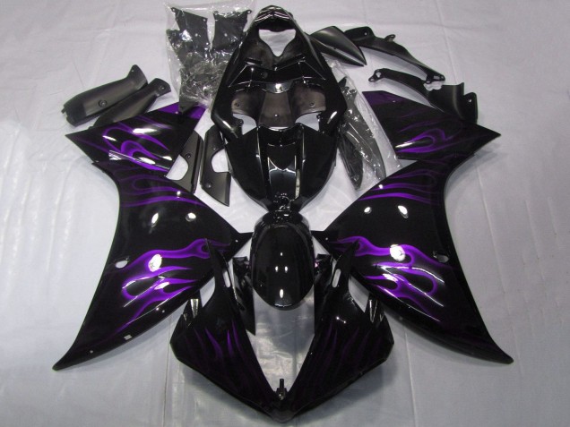 2009-2011 Glossy Black Purple Flame Yamaha YZF 1000 R1 Motorcycle Fairings UK