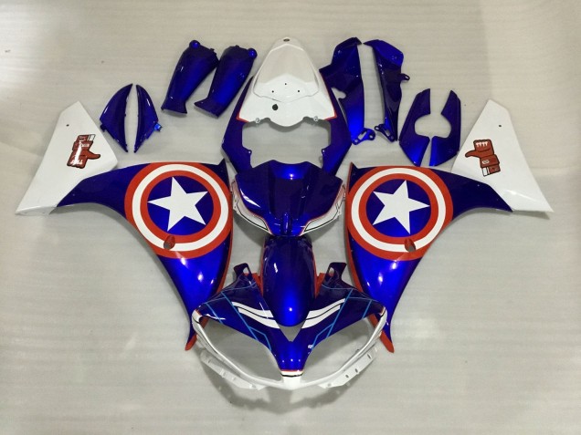 2012-2014 White Blue Red Star Captain America Yamaha YZF 1000 R1 Motorcycle Fairings UK