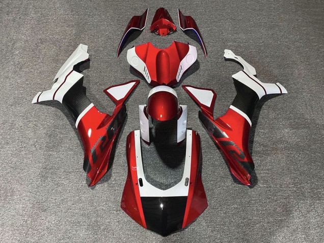 2015-2019 White Red Faux Carbon Fiber Yamaha YZF 1000 R1 Motorcycle Fairings UK