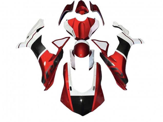 2020-2025 White Red Faux Carbon Fiber Yamaha YZF 1000 R1 Motorcycle Fairings UK