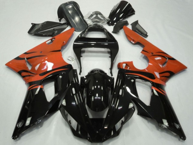 2000-2001 Orange Glossy Black Flame Yamaha YZF 1000 R1 Motorcycle Fairings UK