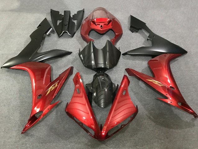 2004-2006 Red Faux Carbon Fiber Matte Black Yamaha YZF 1000 R1 Motorcycle Fairings UK