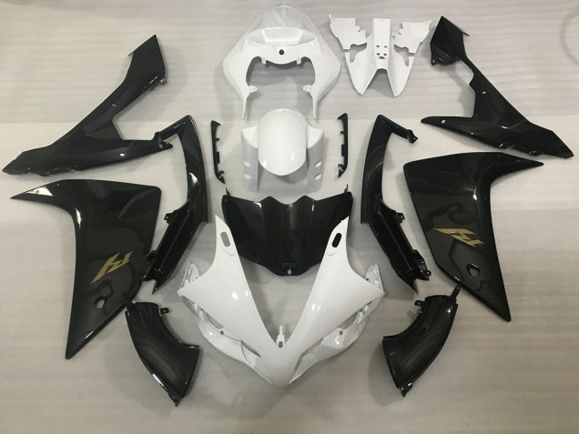2007-2008 White Faux Carbon Fiber Gold Decal Yamaha YZF 1000 R1 Motorcycle Fairings UK