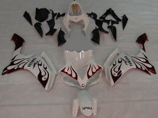 2007-2008 White Red Black Flame Yamaha YZF 1000 R1 Motorcycle Fairings UK