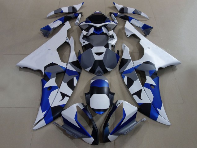 2008-2016 White Blue Grey Camouflage Yamaha YZF R6 Motorcycle Fairings UK