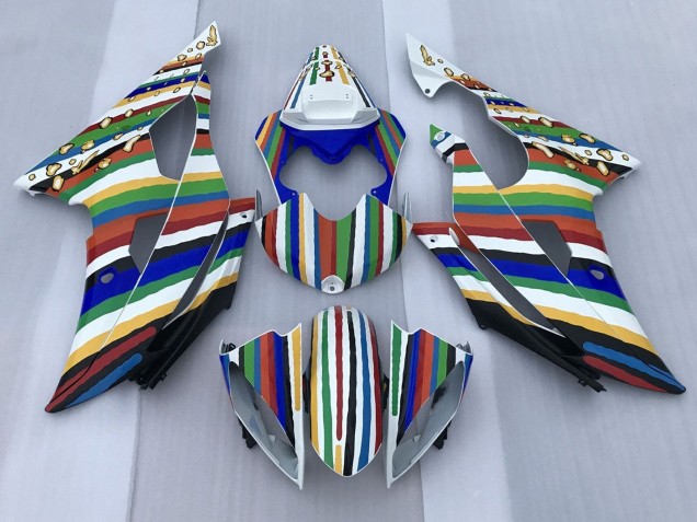 2008-2016 White Blue Green Yellow Red Rainbow Stripe Yamaha YZF R6 Motorcycle Fairings UK