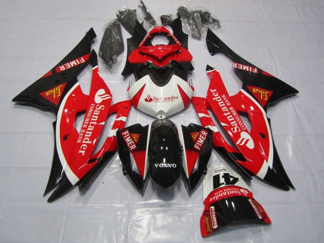 2008-2016 White Red Black Santander Yamaha YZF R6 Motorcycle Fairings UK