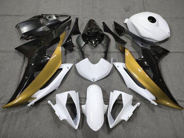 2008-2016 White Gold Glossy Black Yamaha YZF R6 Motorcycle Fairings UK