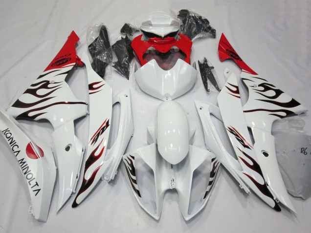 2008-2016 White Red Black Flame Yamaha YZF R6 Motorcycle Fairings UK