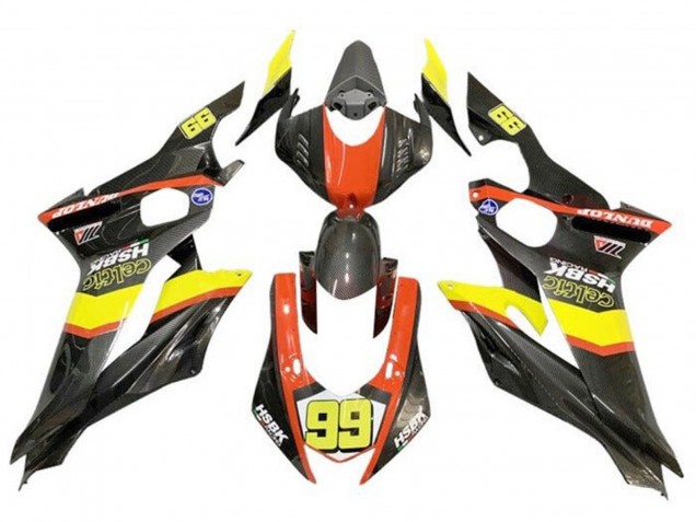 2017-2025 Yellow Orange Black Faux Carbon Fiber Yamaha YZF R6 Motorcycle Fairings UK