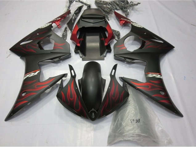 2005 Matte Black Matte Red Flame Yamaha YZF R6 Motorcycle Fairings UK