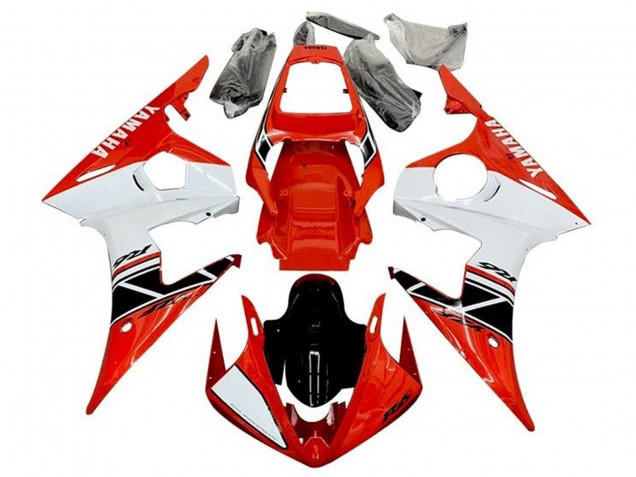2003-2004 Red White Glossy Black Stripe Yamaha YZF R6 Motorcycle Fairings UK