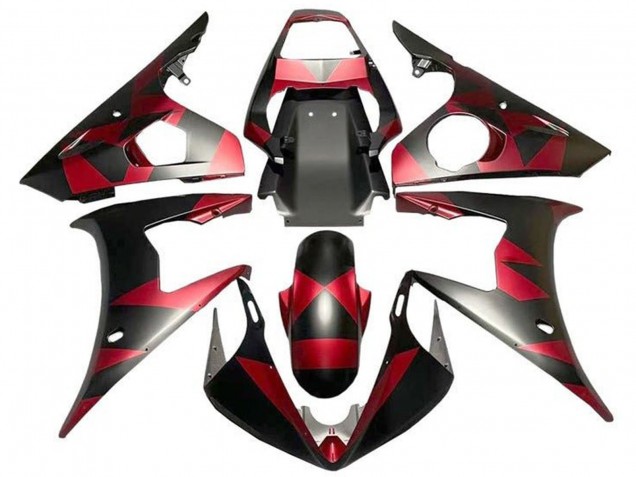 2003-2004 Red Matte Black Geometric Yamaha YZF R6 Motorcycle Fairings UK