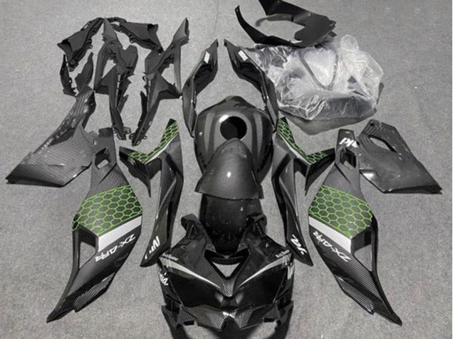 2019-2025 Faux Carbon Fiber Green Grey Kawasaki ZX4R ZX-4RR Motorcycle Fairings UK