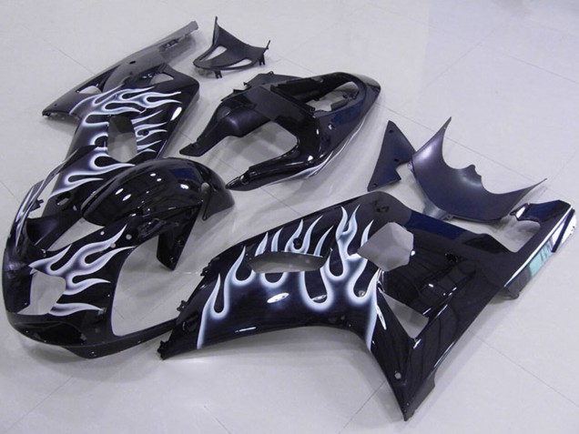 2001-2003 Glossy Black White Flame Suzuki GSXR 750 Motorcycle Fairings UK