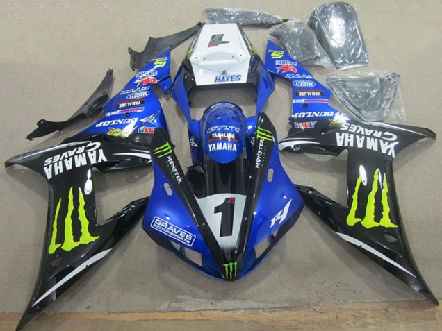 2002-2003 White Blue Black Neon Yellow Monster Graves 1 Yamaha YZF R1 Motorcycle Fairings UK