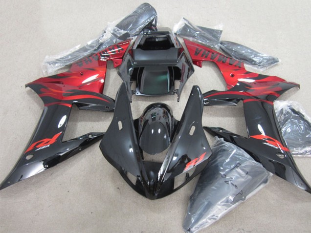2002-2003 Glossy Black Red Flame Yamaha YZF R1 Motorcycle Fairings UK
