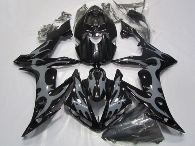 2004-2006 Glossy Black Grey Flame Yamaha YZF R1 Motorcycle Fairings UK