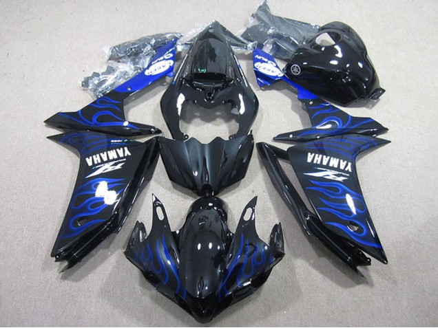2007-2008 Glossy Black Blue Flame Yamaha YZF R1 Motorcycle Fairings UK