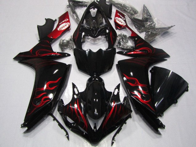 2007-2008 Glossy Black Red Flame Yamaha YZF R1 Motorcycle Fairing UK