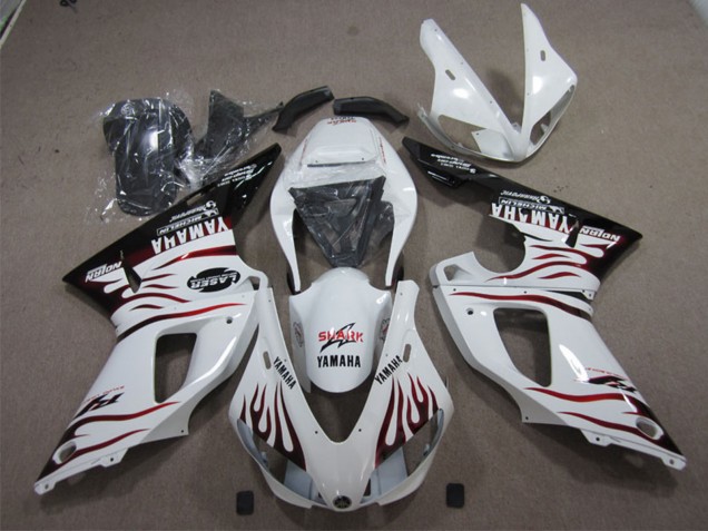 2009-2011 White Red Black Flame Yamaha YZF R1 Motorcycle Fairings UK