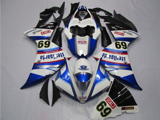 2009-2011 White Blue Black Sterilgarda SCALZ 69 Yamaha YZF R1 Motorcycle Fairings UK