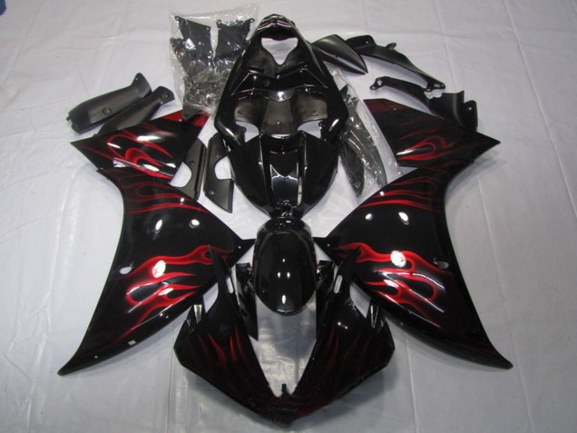2009-2011 Glossy Black Red Flame Yamaha YZF R1 Motorcycle Fairing UK