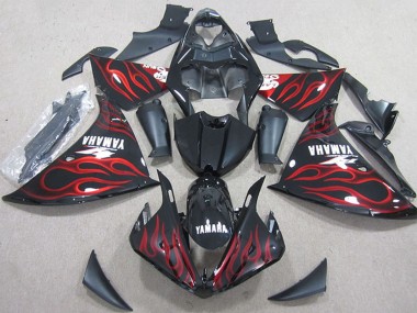 Buy 2012-2014 Glossy Black Red Flame Yamaha YZF R1 Motorcycle Fairings UK
