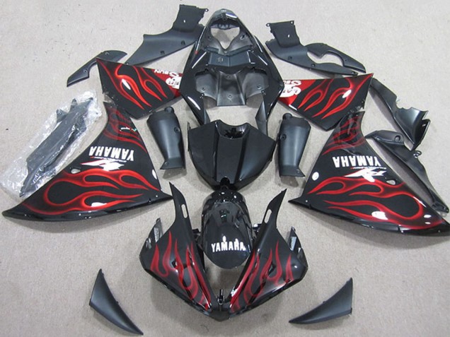 2012-2014 Glossy Black Red Flame Yamaha YZF R1 Motorcycle Fairings UK