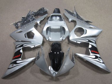 Buy 2003-2004 Silver Glossy Black Flame Yamaha YZF R6 Motorcycle Fairings UK